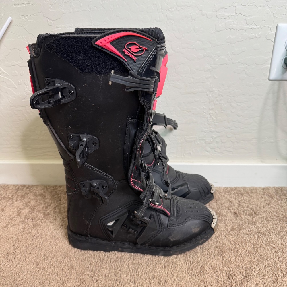 O'Neal Womens Synthetic Rider Motocross Boots 8 Black Pink Buckle Metal Toe